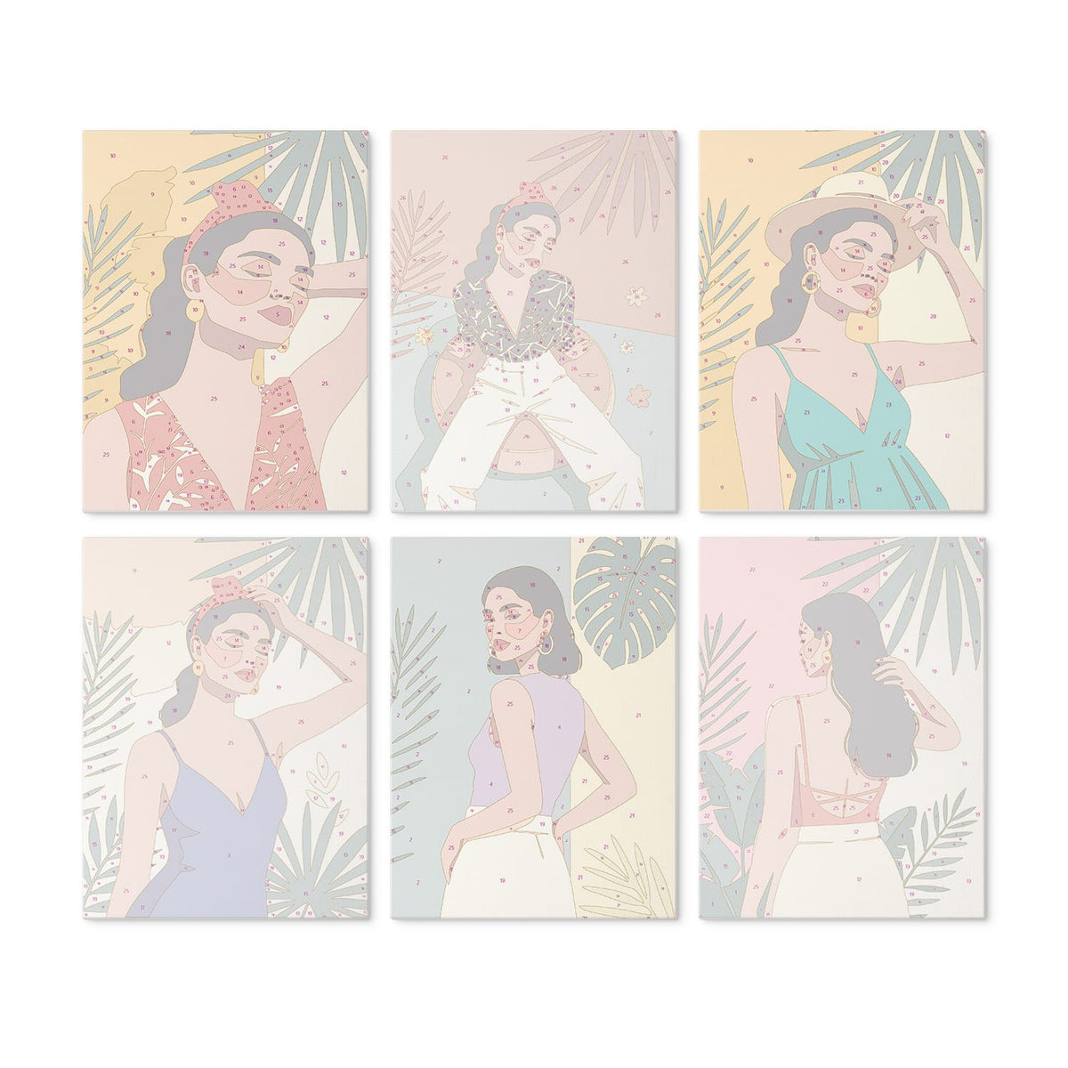 Mini Paint by Numbers Kit – Tropical Muse | 6 Canvas Panels