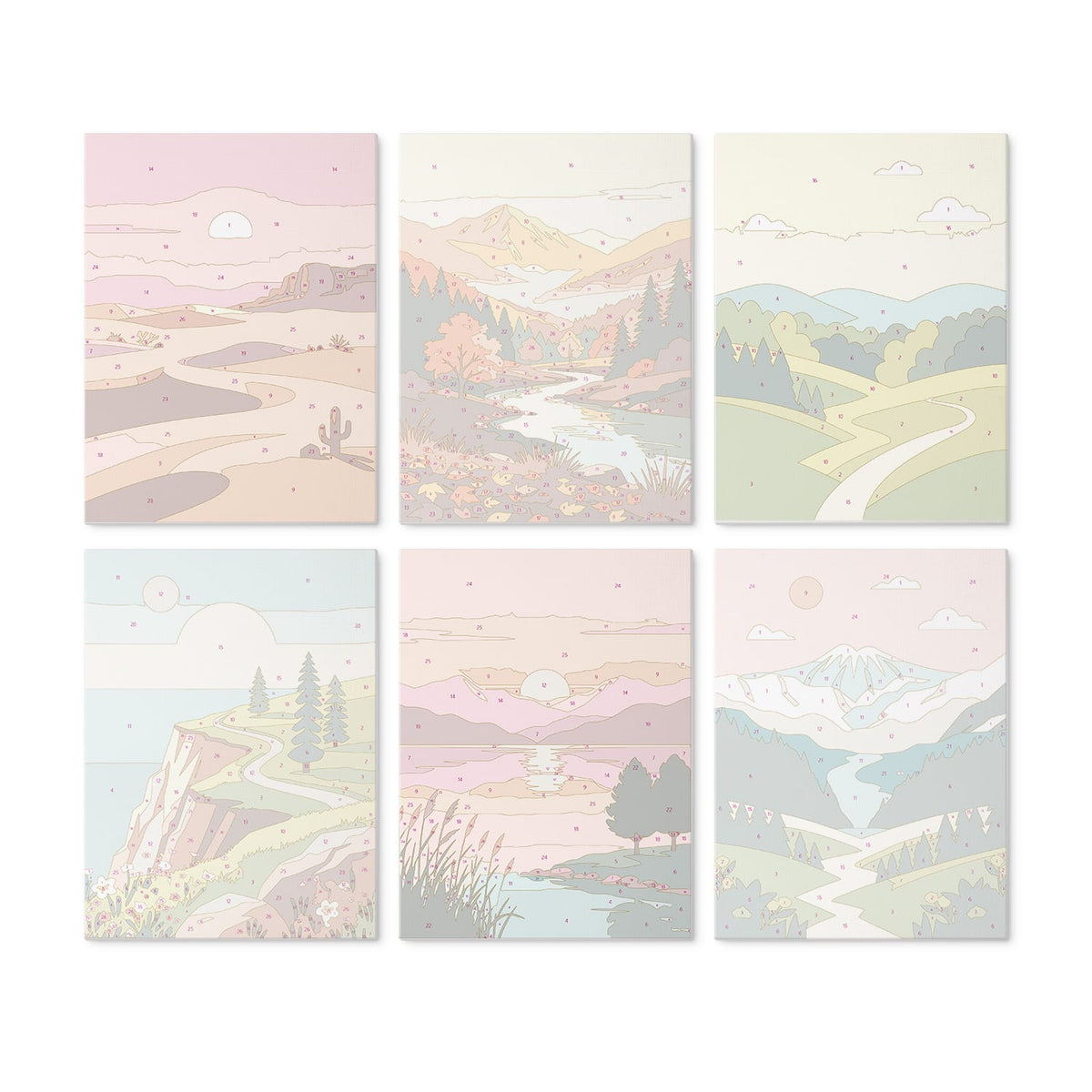 Mini Paint by Numbers Kit - Wander & Wonder ｜6 Canvas Panels