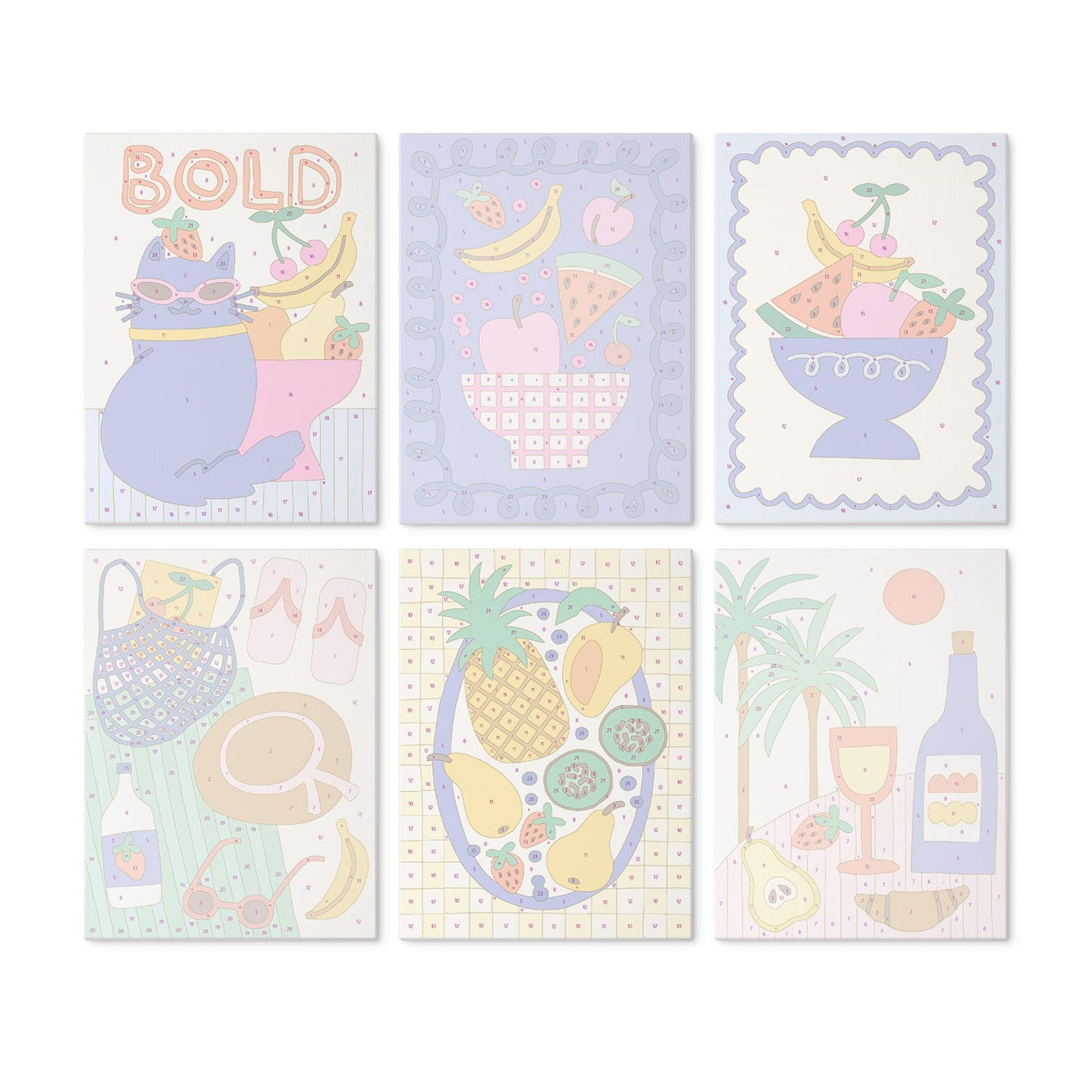 Mini Paint by Numbers Kit - Fruit & Fun ｜6 Canvas Panels