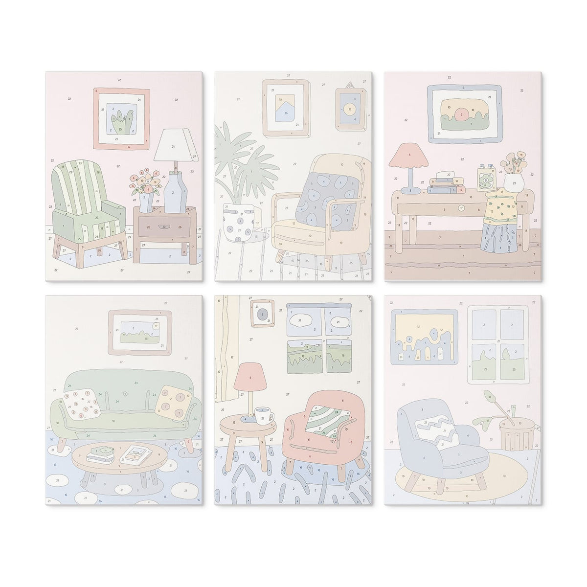 Mini Paint by Numbers Kit - Cozy Corners ｜6 Canvas Panels