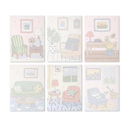 Mini Paint by Numbers Kit - Cozy Corners ｜6 Canvas Panels