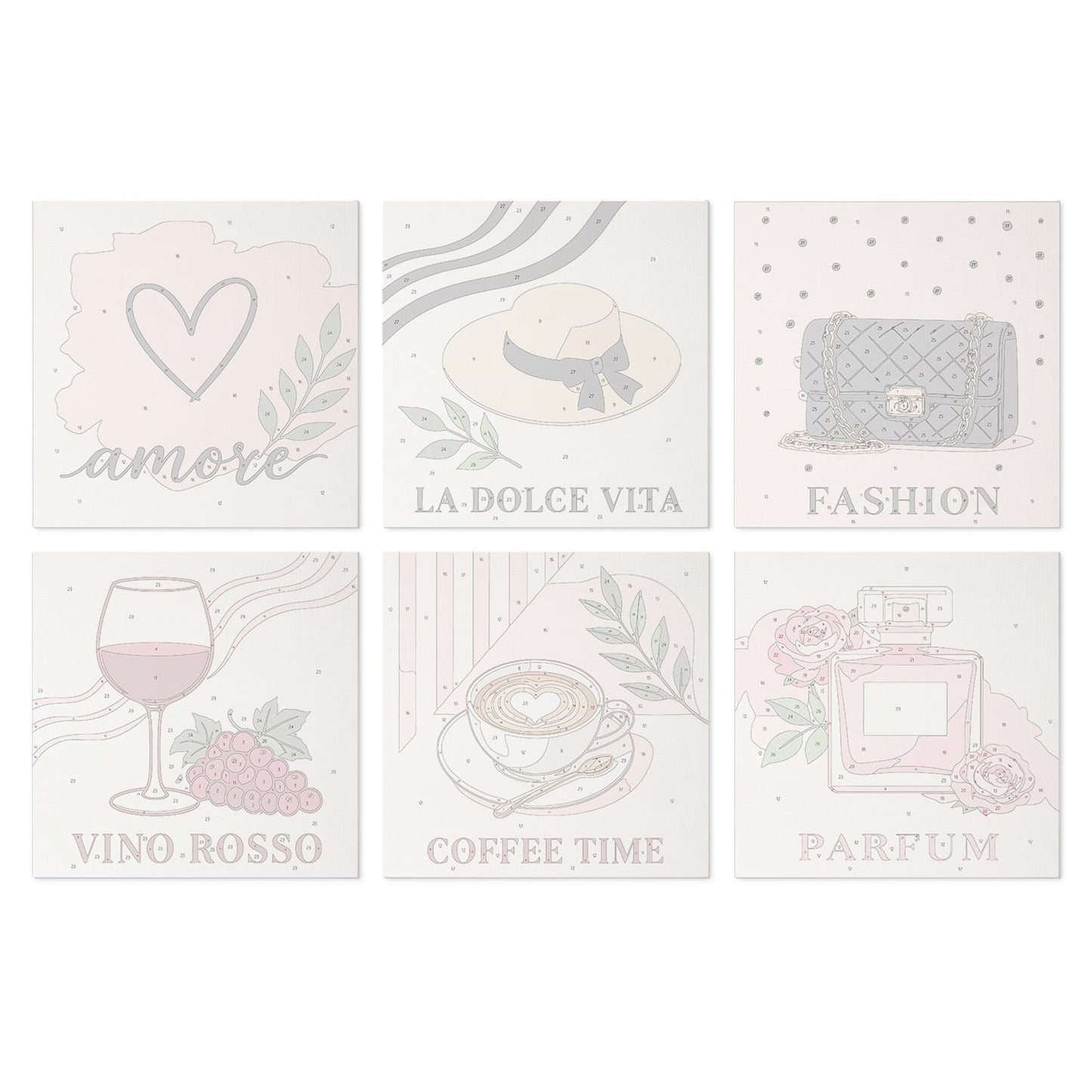 Mini Paint by Numbers Kit - Chic Moments ｜6 Canvas Panels
