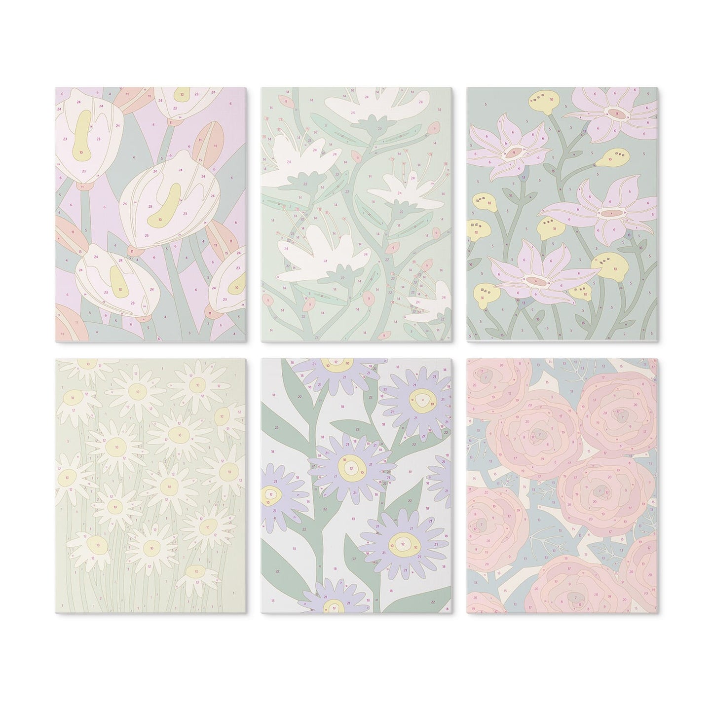Mini Paint by Numbers Kit - Blooming Patterns ｜6 Canvas Panels