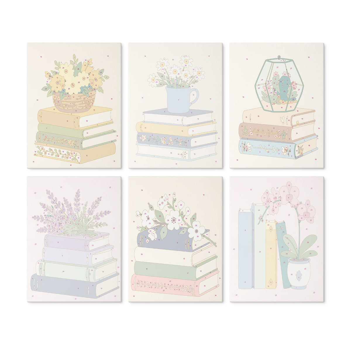 Mini Paint by Numbers Kit - Quiet Blooms ｜6 Canvas Panels