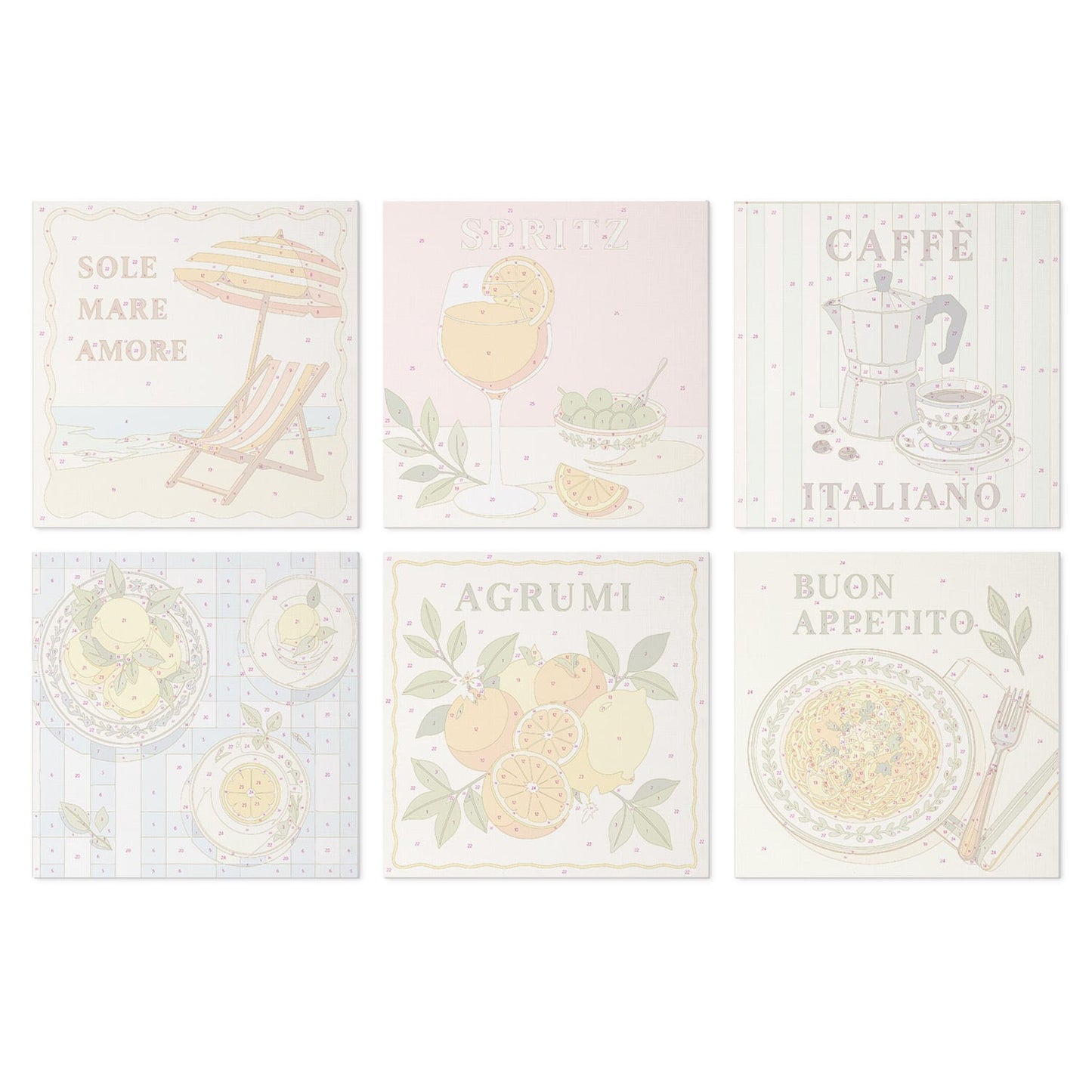 Mini Paint by Numbers Kit - La Dolce Vita ｜6 Canvas Panels