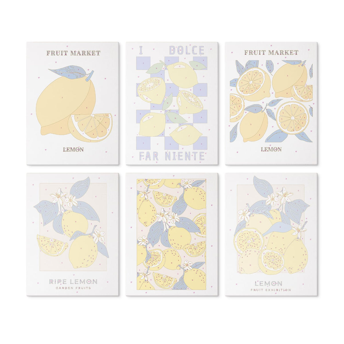 Mini Paint by Numbers Kit - Lemon Dolce ｜6 Canvas Panels