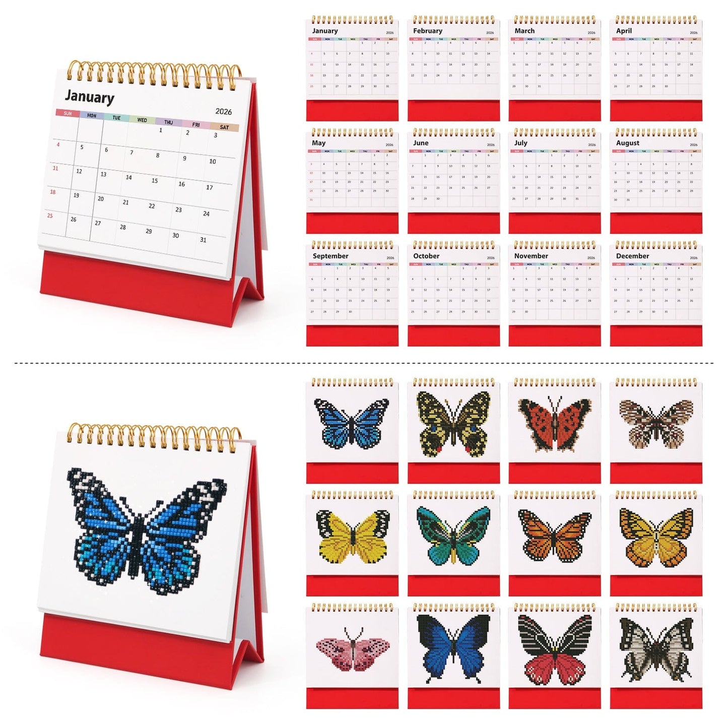 ColourMost™ 2026 Desk Calendar Series – Butterflies /Diamond Painting(17cm x 15cm)