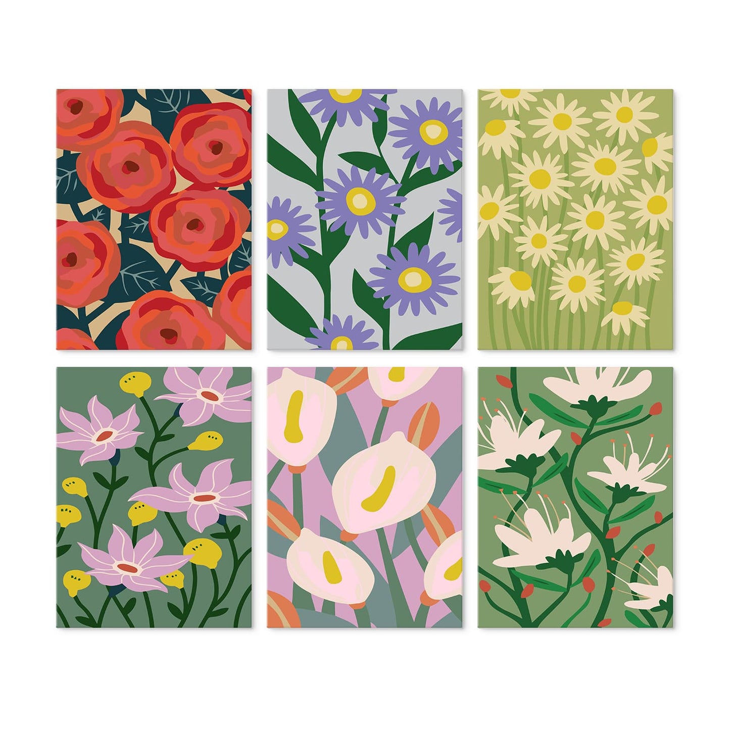 Mini Paint by Numbers Kit - Blooming Patterns ｜6 Canvas Panels