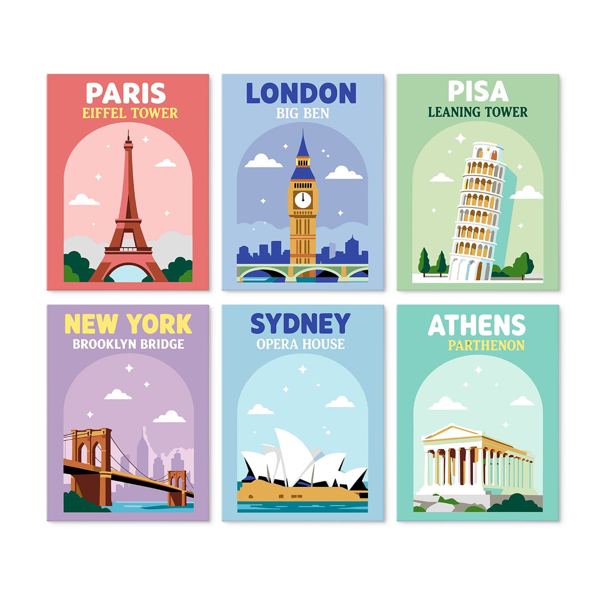 Mini Paint by Numbers Kit - Around the World ｜6 Canvas Panels