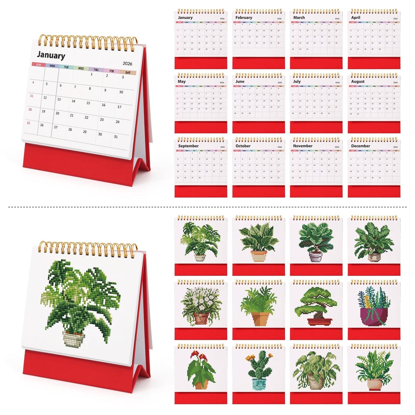 ColourMost™ 2026 Desk Calendar Series – Plants /Diamond Painting(17cm x 15cm)