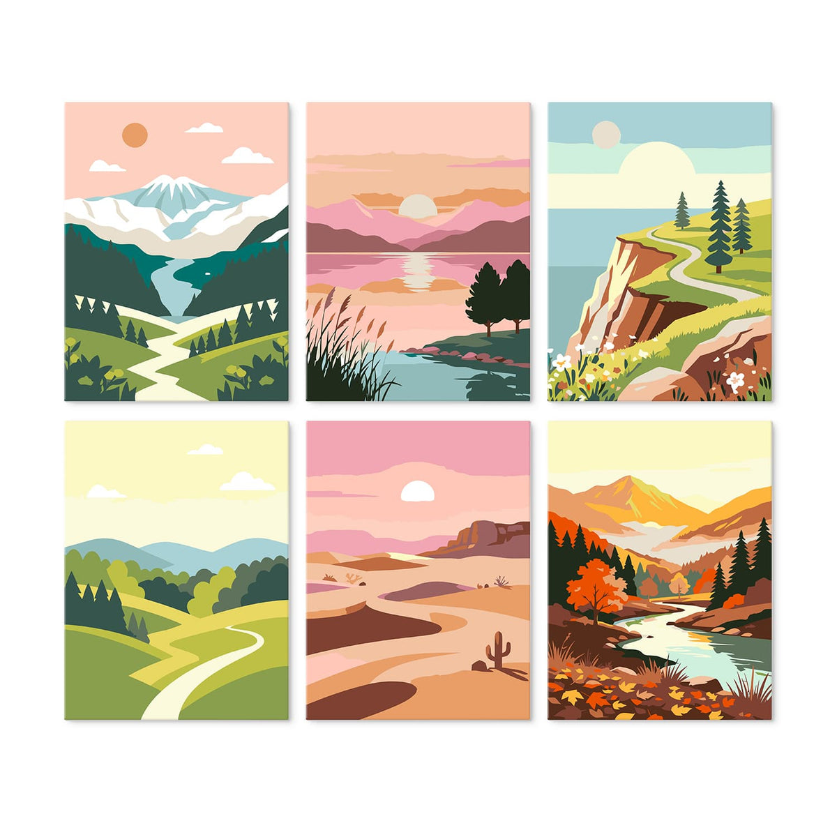 Mini Paint by Numbers Kit - Wander & Wonder ｜6 Canvas Panels
