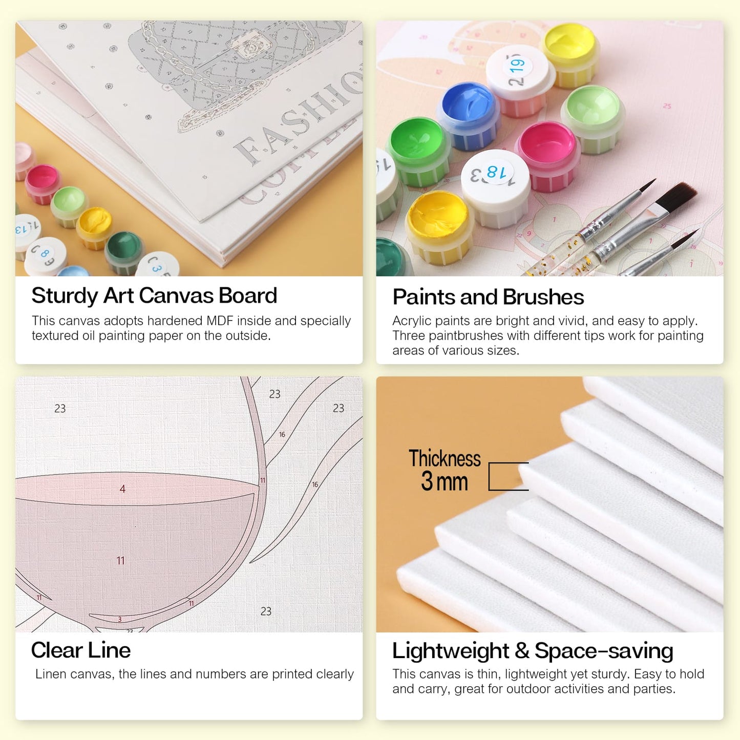 Mini Paint by Numbers Kit - Chic Moments ｜6 Canvas Panels