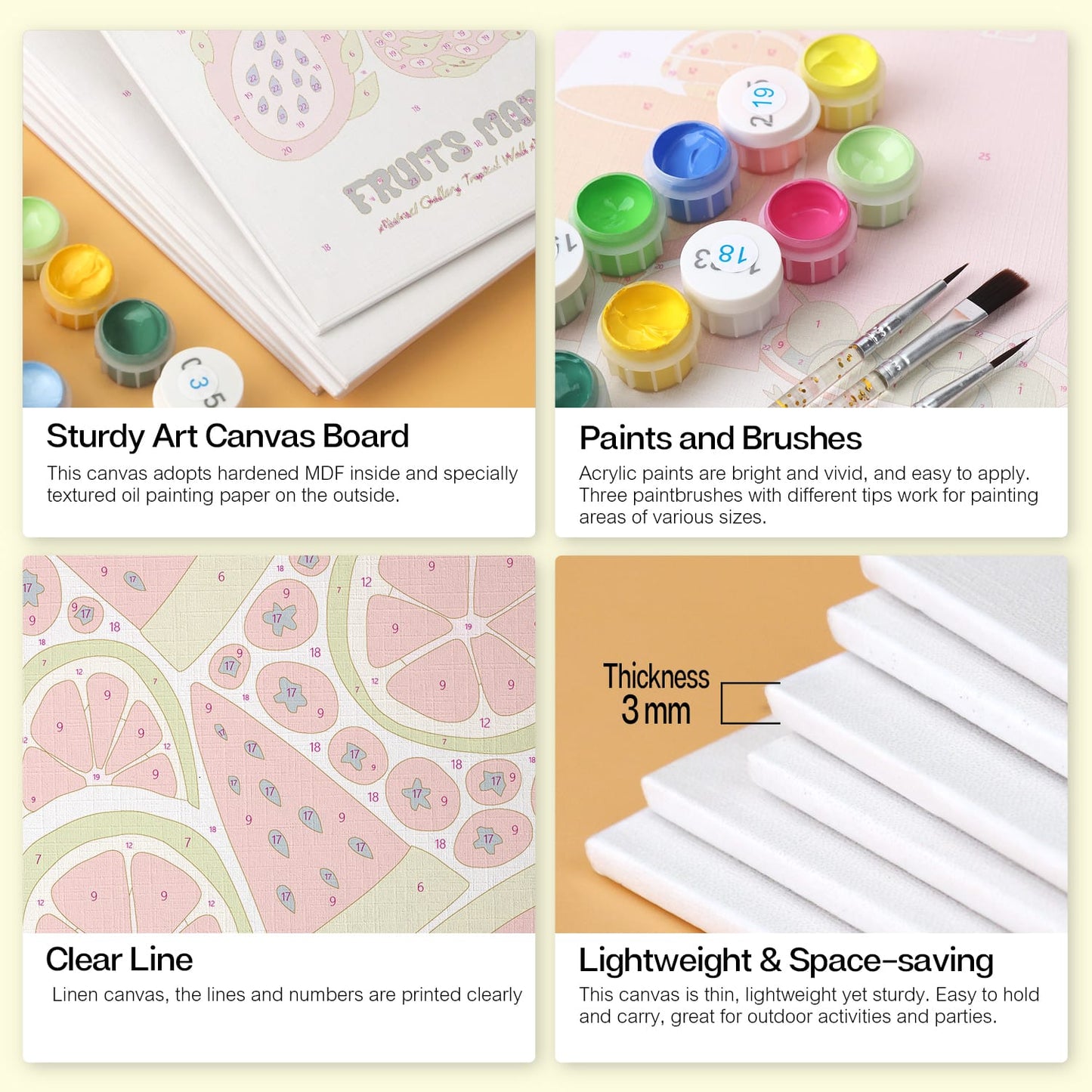 Mini Paint by Numbers Kit – Fruity Vibes | 6 Canvas Panels