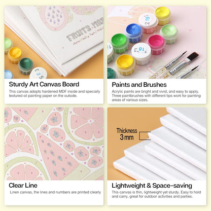 Mini Paint by Numbers Kit – Fruity Vibes | 6 Canvas Panels