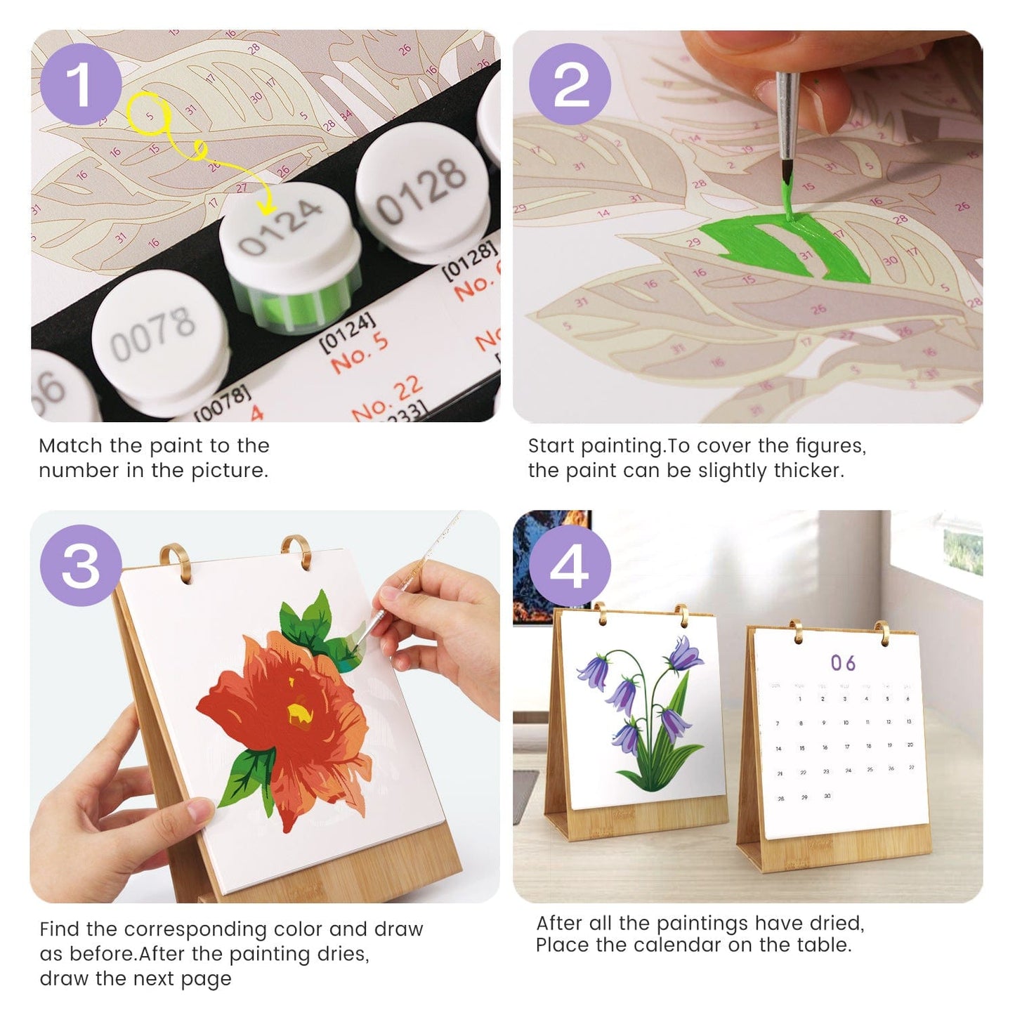 ColourMost™ 2026 Desk Calendar Series –  Flowers /Paint by Numbers(18.2cm x 22.5cm)