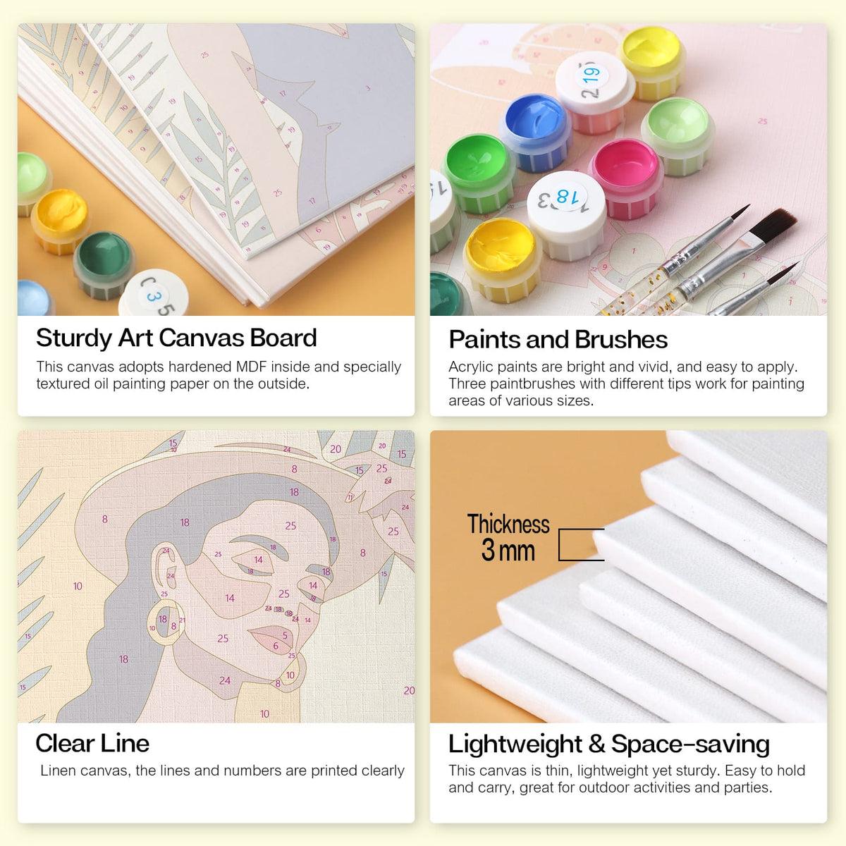 Mini Paint by Numbers Kit – Tropical Muse | 6 Canvas Panels