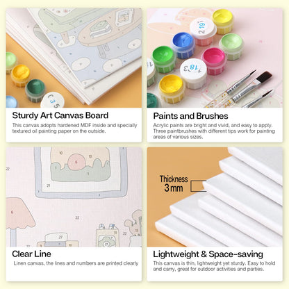 Mini Paint by Numbers Kit - Cozy Corners ｜6 Canvas Panels
