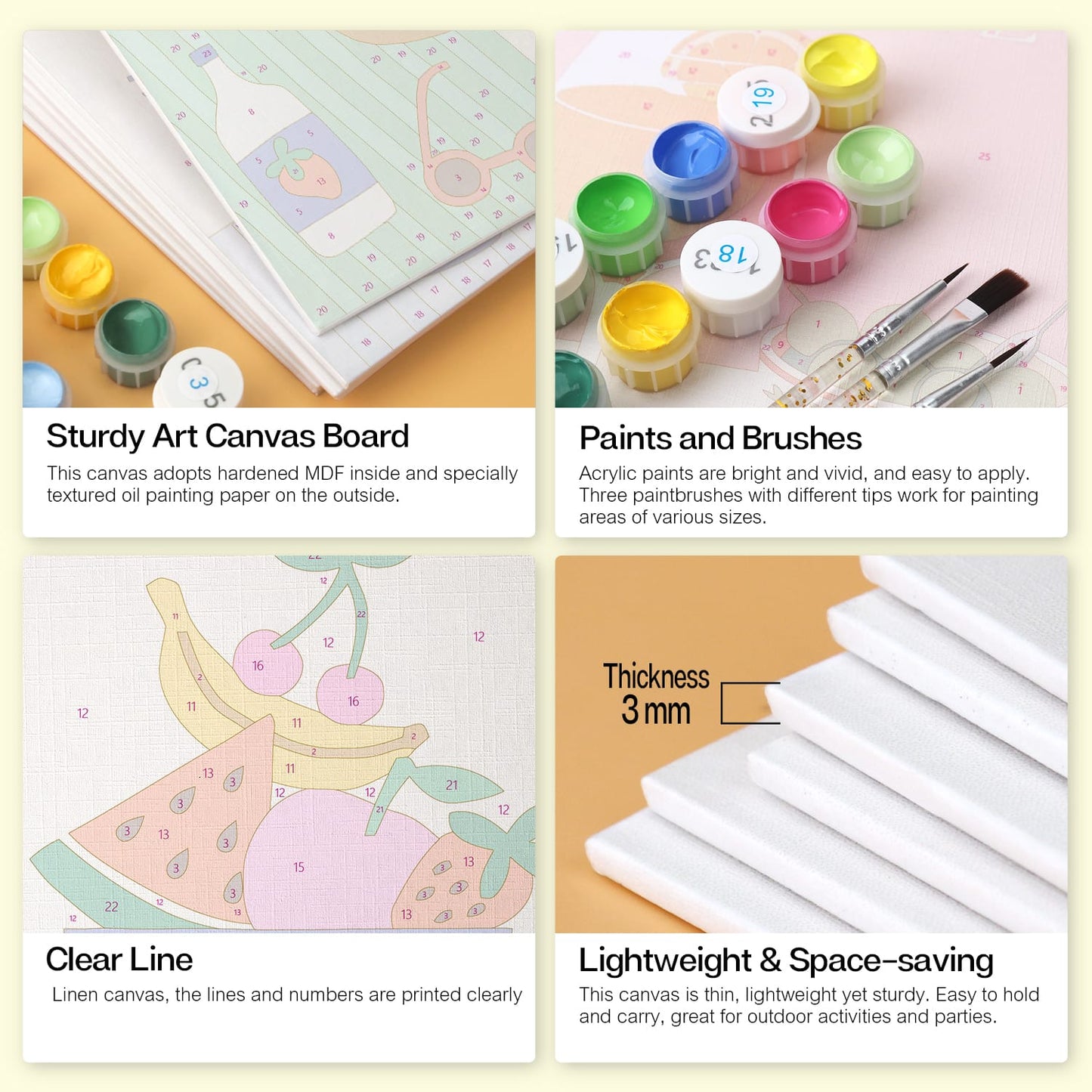 Mini Paint by Numbers Kit - Fruit & Fun ｜6 Canvas Panels