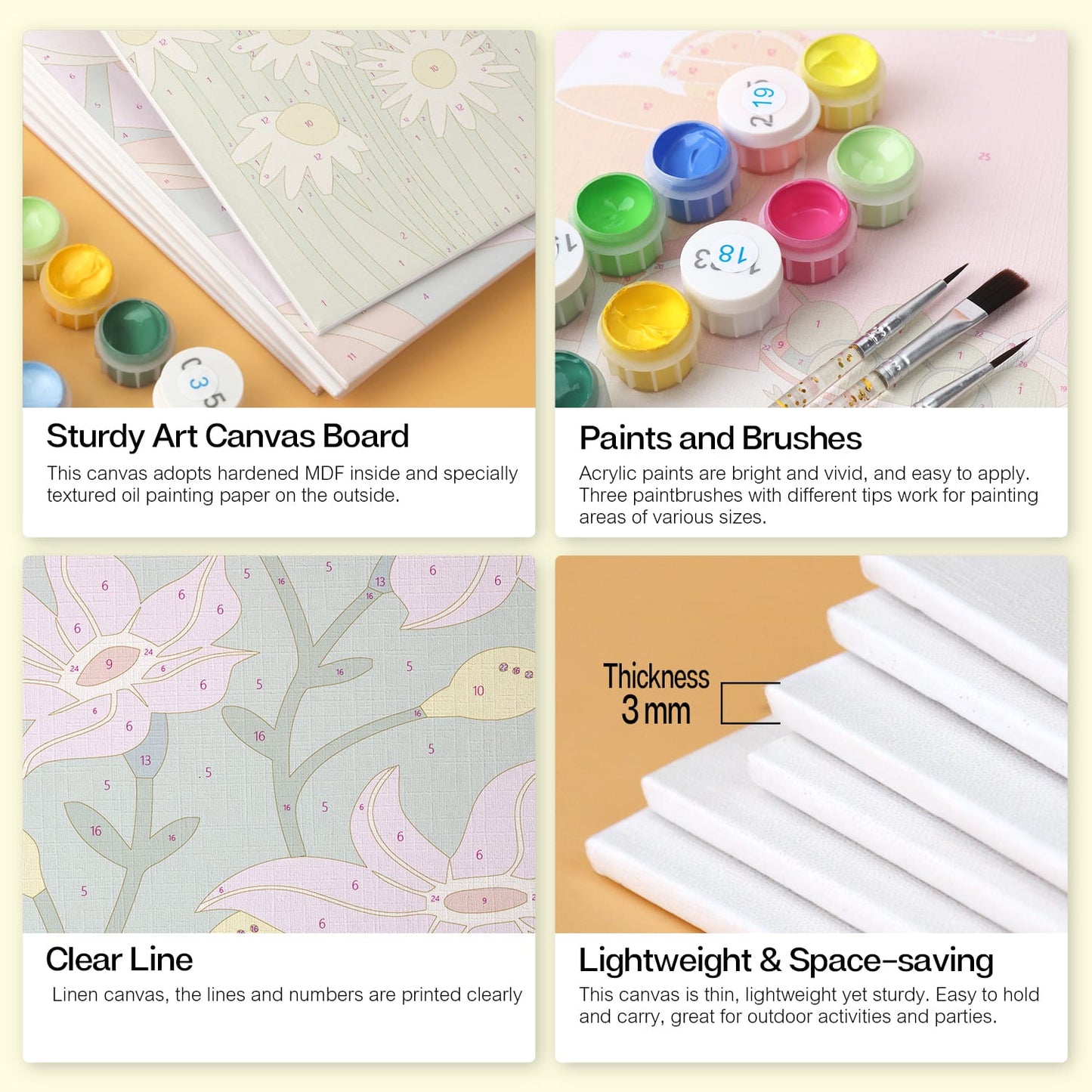 Mini Paint by Numbers Kit - Blooming Patterns ｜6 Canvas Panels