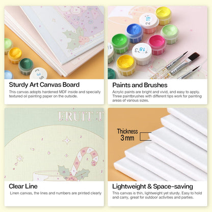 Mini Paint by Numbers Kit - Fruity Sips ｜6 Canvas Panels