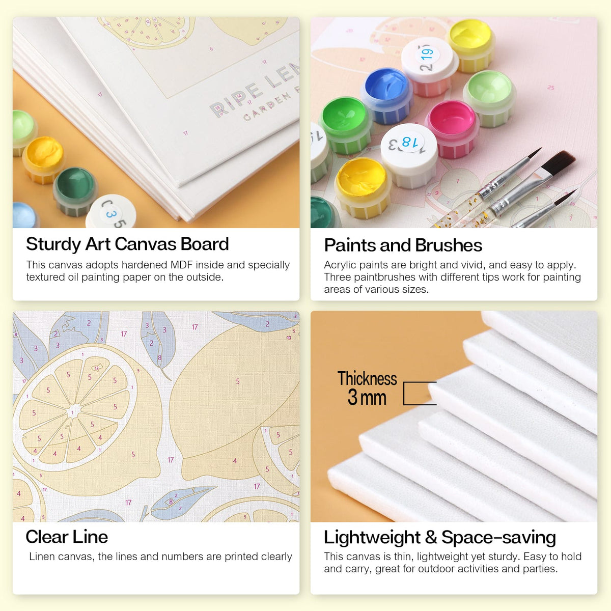 Mini Paint by Numbers Kit - Lemon Dolce ｜6 Canvas Panels