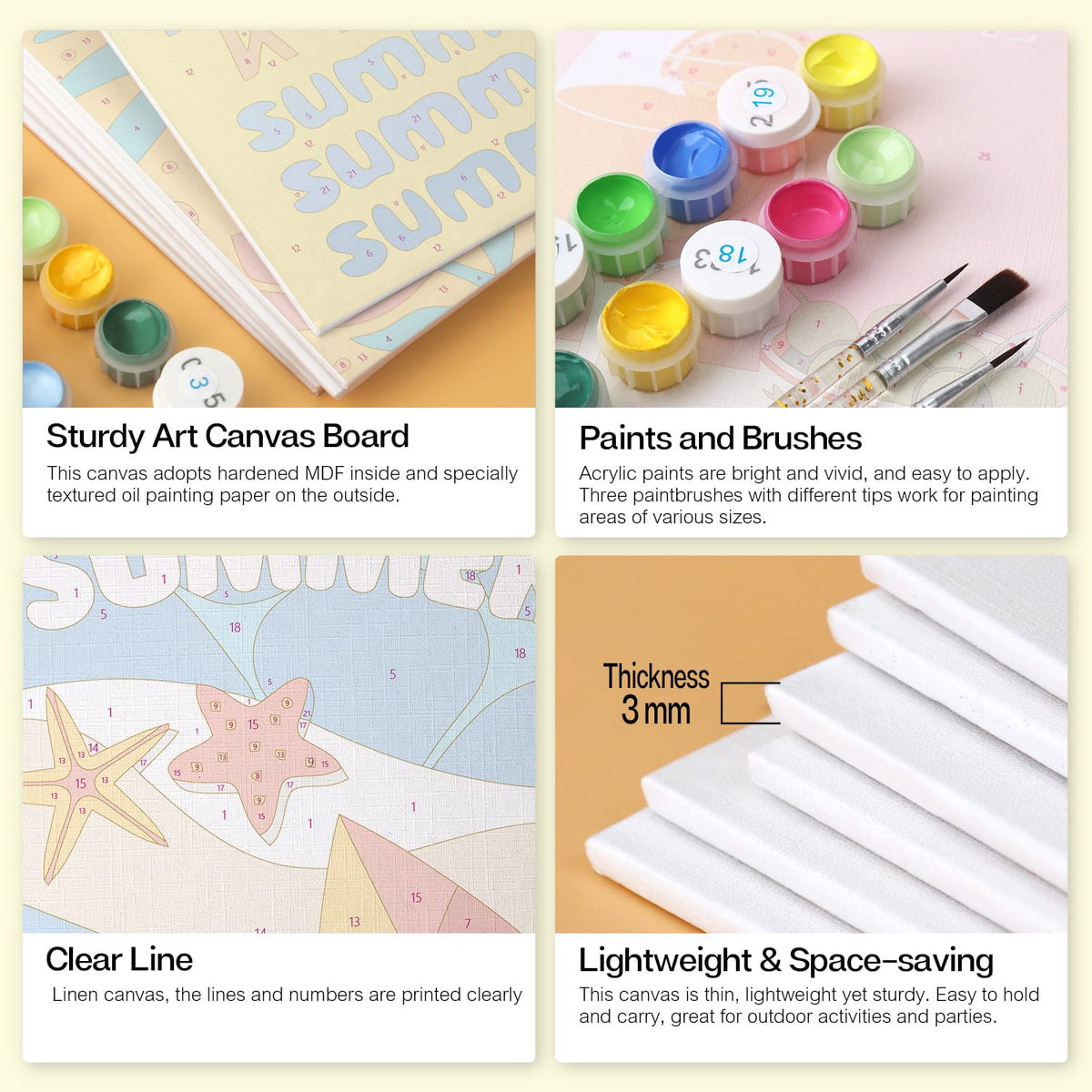 Mini Paint by Numbers Kit - Endless Summer ｜6 Canvas Panels