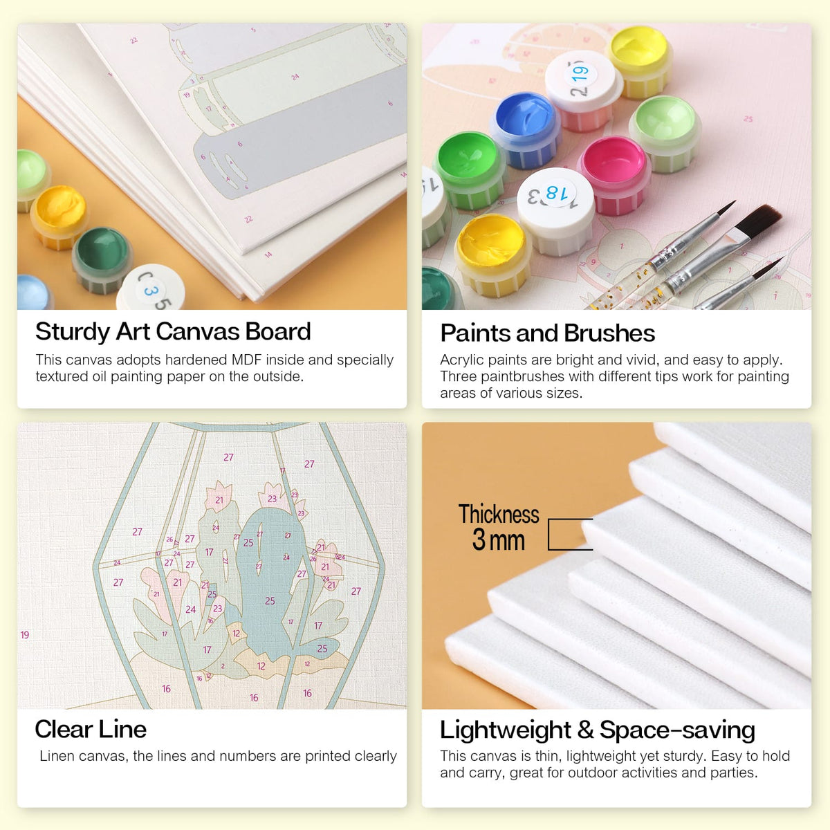 Mini Paint by Numbers Kit - Quiet Blooms ｜6 Canvas Panels