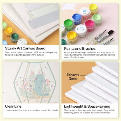 Mini Paint by Numbers Kit - Quiet Blooms ｜6 Canvas Panels