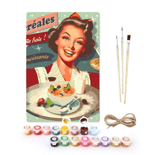ColourMost™ Metal Bar/Posters Art Paint By Numbers- Vintage Breakfast Lady #18 (20x30cm /7.8"x11.8"）