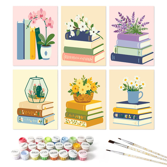Mini Paint by Numbers Kit - Quiet Blooms ｜6 Canvas Panels