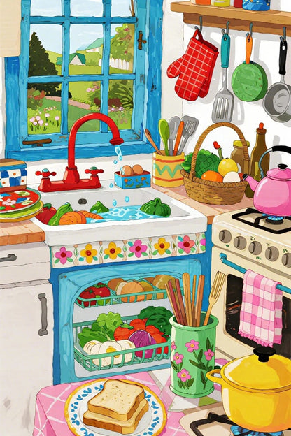 Kitchen Daydreams – Paint by Numbers Kit for Adults | Cozy DIY Art for Foodies, Gardeners & Home Lovers