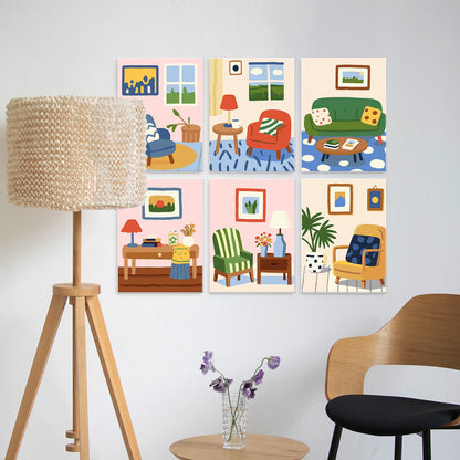 Mini Paint by Numbers Kit - Cozy Corners ｜6 Canvas Panels