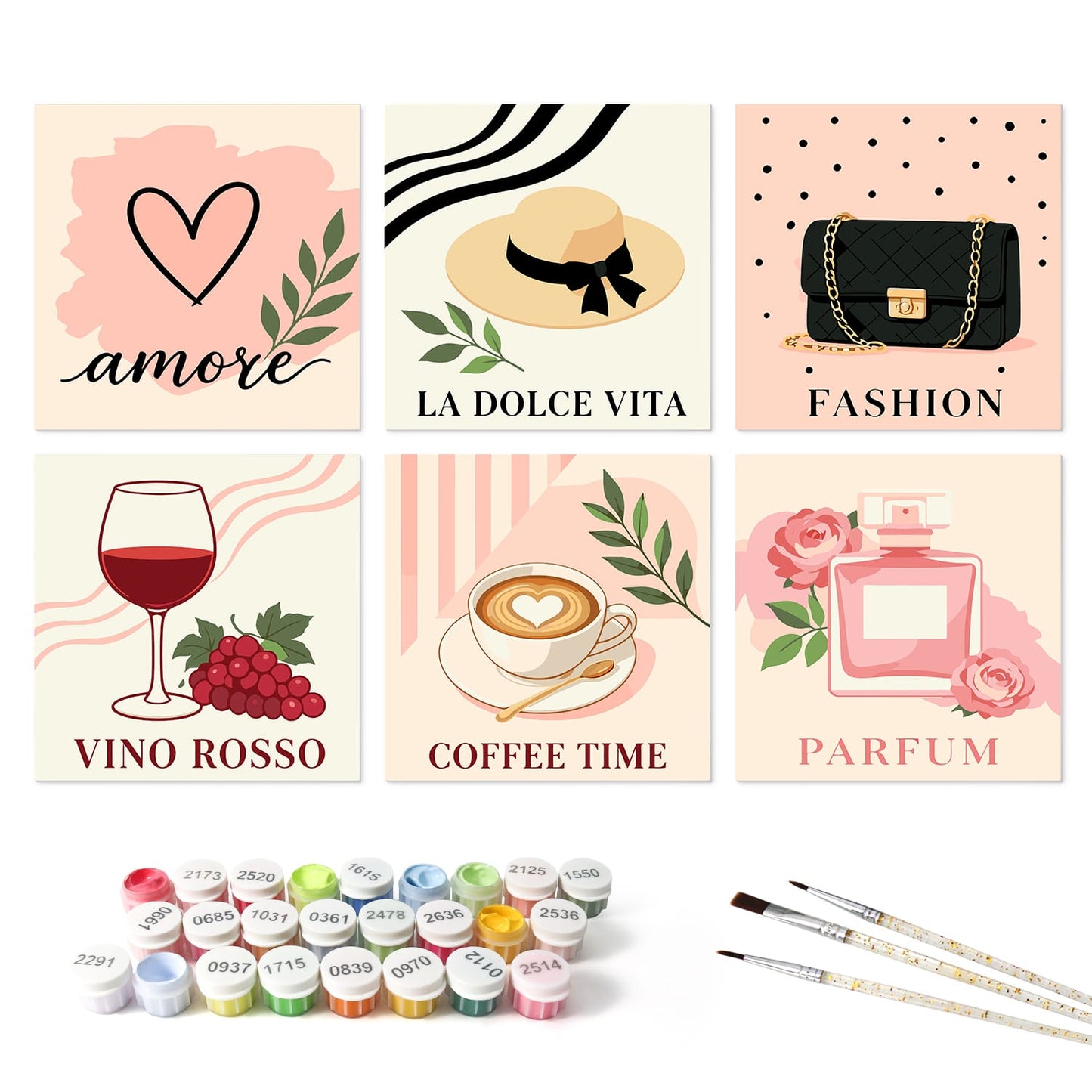 Mini Paint by Numbers Kit - Chic Moments ｜6 Canvas Panels