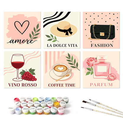 Mini Paint by Numbers Kit - Chic Moments ｜6 Canvas Panels