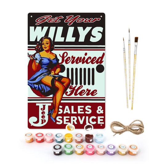 ColourMost™ Metal Bar/Posters Art Paint By Numbers- Get Your Willys Serviced #21 (20x30cm /7.8"x11.8"）