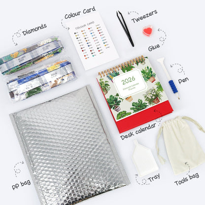 ColourMost™ 2026 Desk Calendar Series – Plants /Diamond Painting(17cm x 15cm)