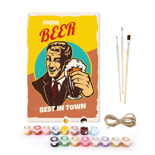 ColourMost™ Metal Bar/Posters Art Paint By Numbers- Fresh Beer, Best in Town #05 (20x30cm /7.8"x11.8"）
