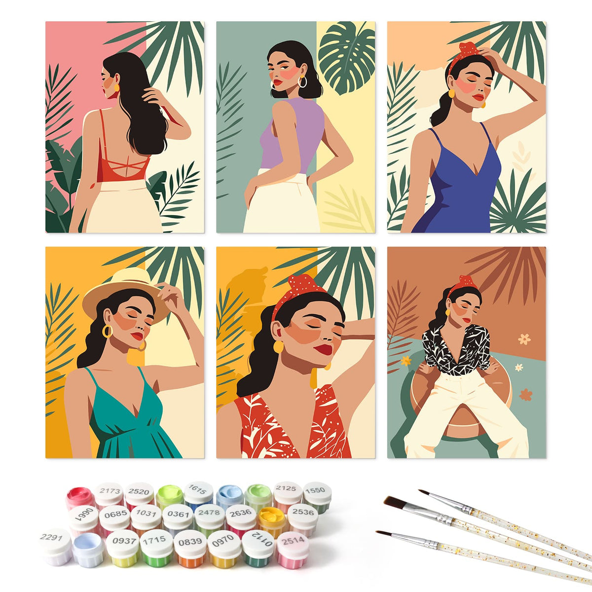 Mini Paint by Numbers Kit – Tropical Muse | 6 Canvas Panels