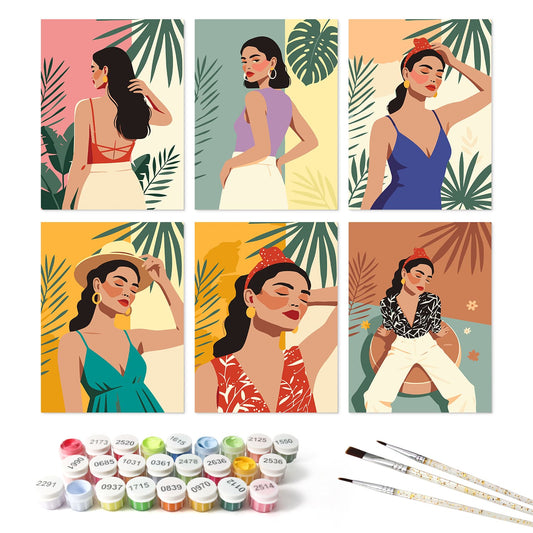 Mini Paint by Numbers Kit – Tropical Muse | 6 Canvas Panels