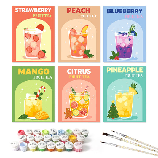Mini Paint by Numbers Kit - Fruity Sips ｜6 Canvas Panels
