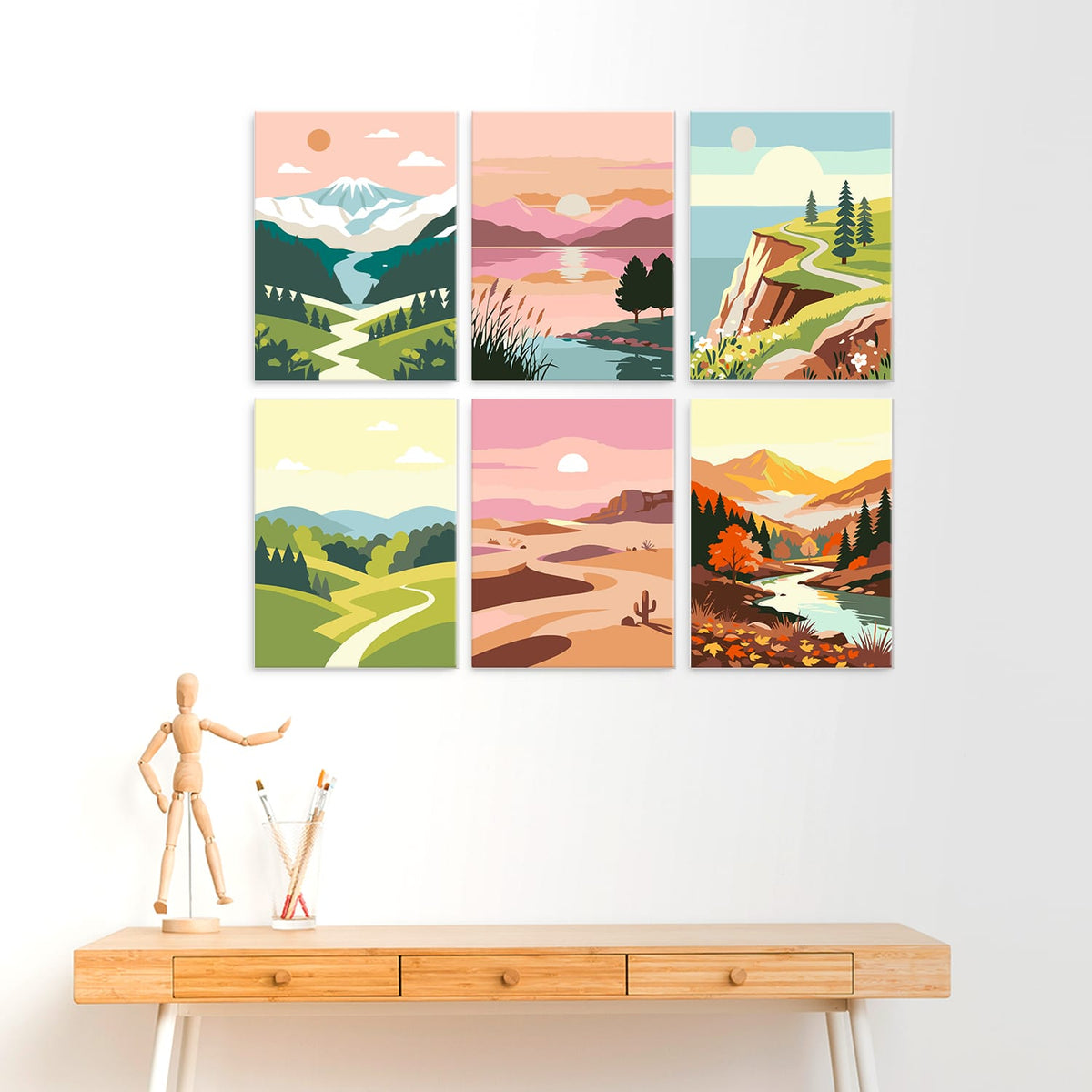 Mini Paint by Numbers Kit - Wander & Wonder ｜6 Canvas Panels