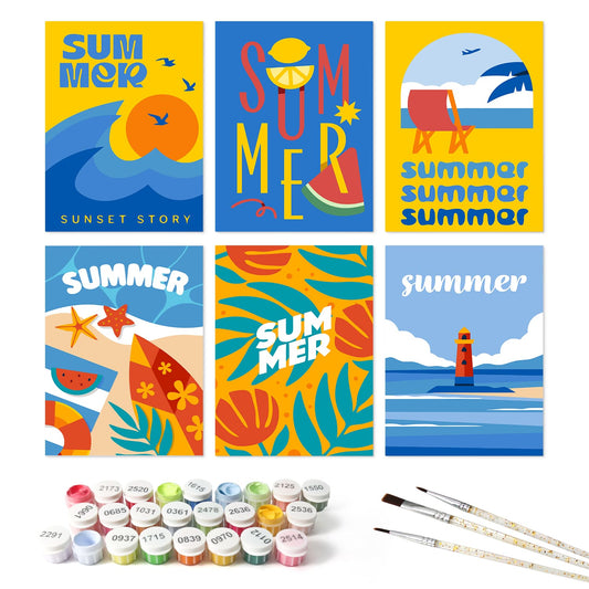 Mini Paint by Numbers Kit - Endless Summer ｜6 Canvas Panels