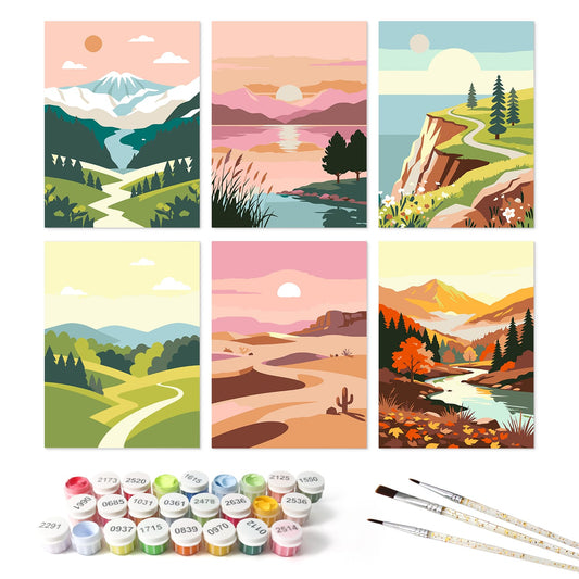 Mini Paint by Numbers Kit - Wander & Wonder ｜6 Canvas Panels