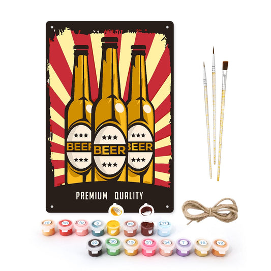 ColourMost™ Metal Bar/Posters Art Paint By Numbers- Premium Beer Trio #2 (20x30cm /7.8"x11.8"）