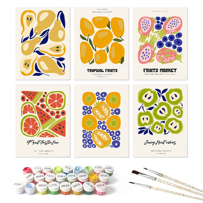 Mini Paint by Numbers Kit – Fruity Vibes | 6 Canvas Panels