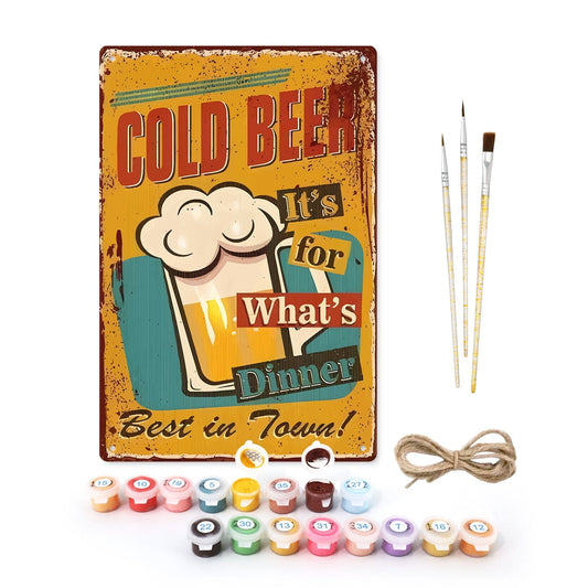 ColourMost™ Metal Bar/Posters Art Paint By Numbers- Cold Beer for Dinner #09 (20x30cm /7.8"x11.8")