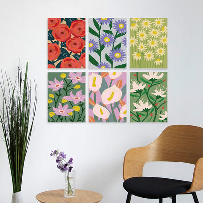 Mini Paint by Numbers Kit - Blooming Patterns ｜6 Canvas Panels