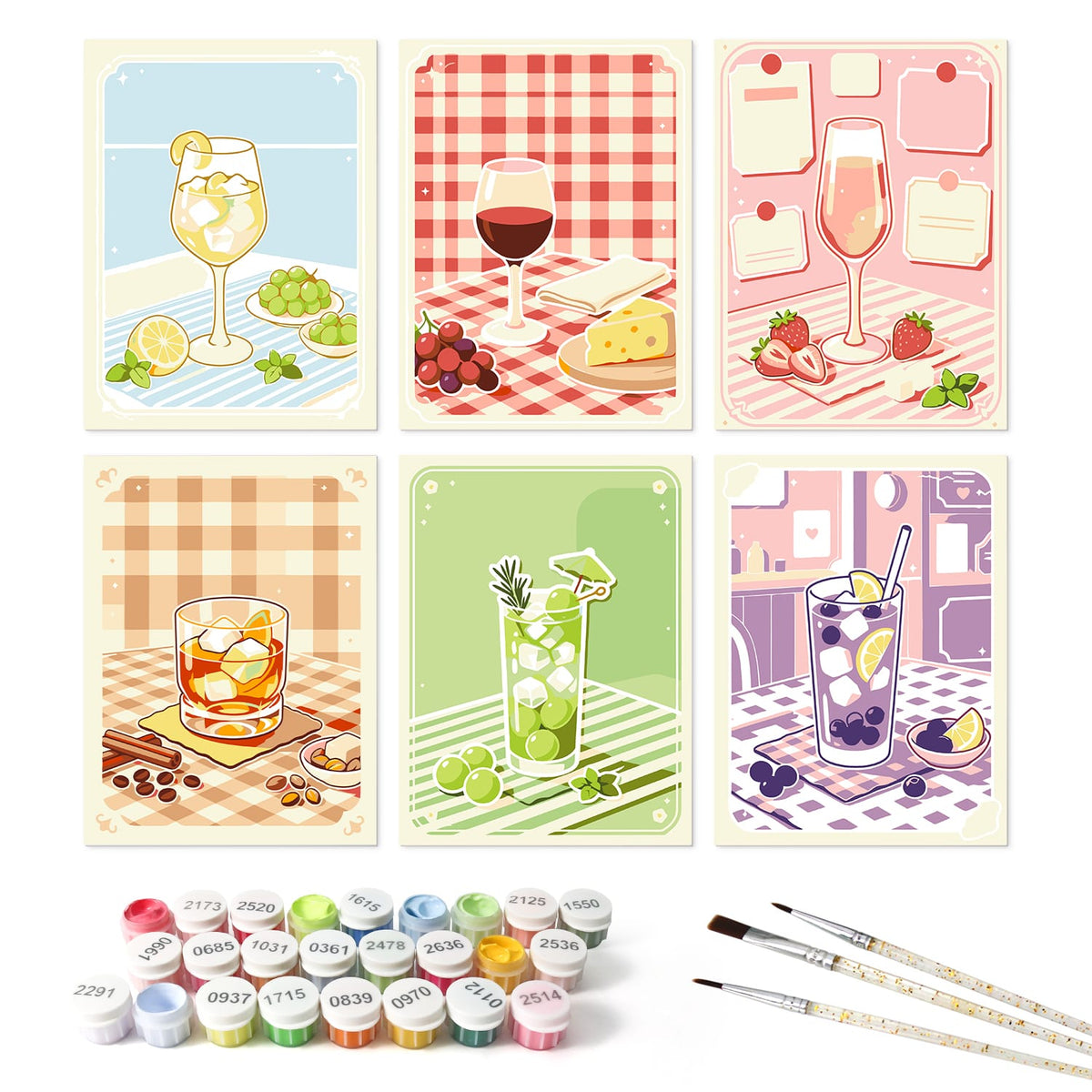Mini Paint by Numbers Kit - Sip & Chill ｜6 Canvas Panels