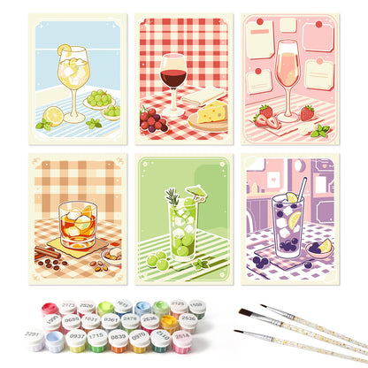 Mini Paint by Numbers Kit - Sip & Chill ｜6 Canvas Panels