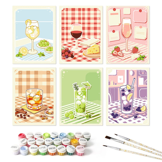 Mini Paint by Numbers Kit - Sip & Chill ｜6 Canvas Panels